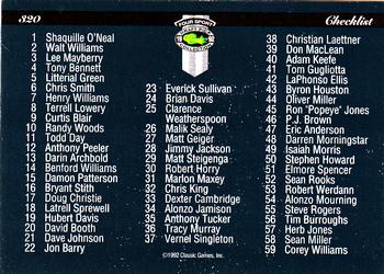 1992 Classic Four Sport #320 Checklist: 1-59 Back