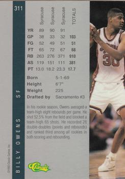 1992 Classic Four Sport - Gold #311 Billy Owens Back