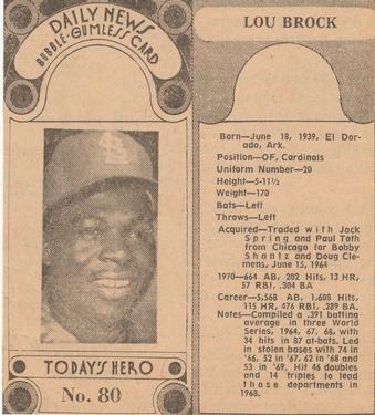 1970-71 Dayton Daily News (M137) #80 Lou Brock Front