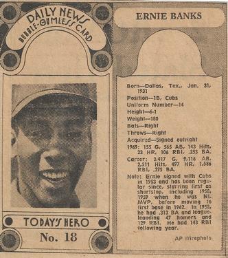 1970-71 Dayton Daily News (M137) #18 Ernie Banks Front