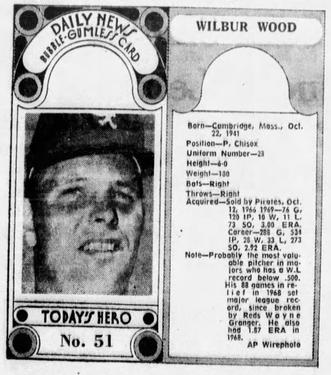 1970-71 Dayton Daily News (M137) #51 Wilbur Wood Front