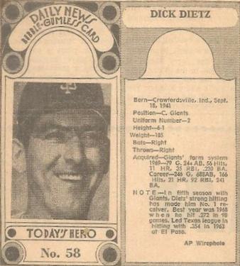 1970-71 Dayton Daily News (M137) #58 Dick Dietz Front