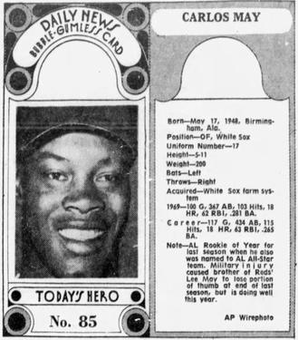 1970-71 Dayton Daily News (M137) #85 Carlos May Front