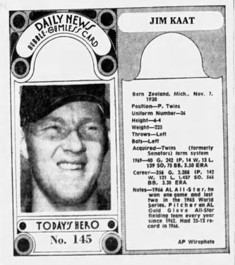 1970-71 Dayton Daily News (M137) #145 Jim Kaat Front