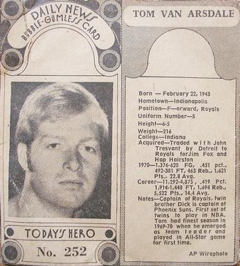 1970-71 Dayton Daily News (M137) #252 Tom Van Arsdale Front