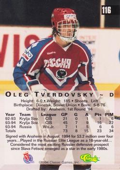1994 Classic Four Sport #116 Oleg Tverdovsky Back