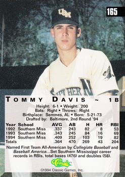 1994 Classic Four Sport #165 Tommy Davis Back