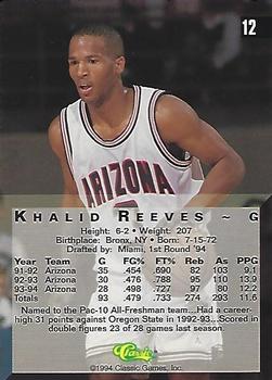 1994 Classic Four Sport #12 Khalid Reeves Back