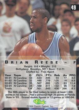1994 Classic Four Sport #49 Brian Reese Back