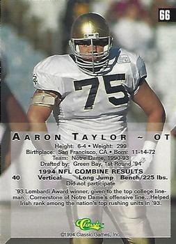 1994 Classic Four Sport #66 Aaron Taylor Back