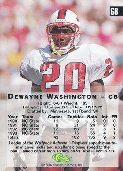 1994 Classic Four Sport #68 Dewayne Washington Back
