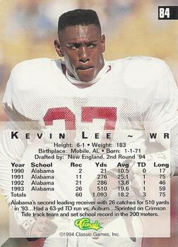 1994 Classic Four Sport #84 Kevin Lee Back