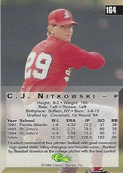 1994 Classic Four Sport #164 C.J. Nitkowski Back