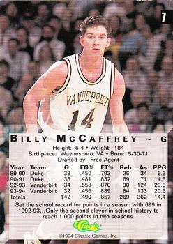 1994 Classic Four Sport #7 Billy McCaffrey Back