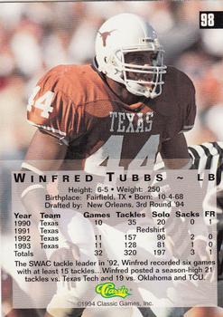1994 Classic Four Sport #98 Winfred Tubbs Back
