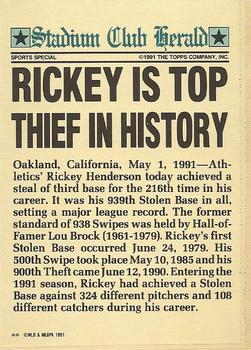 1991 Stadium Club Members Only #NNO Rickey Henderson Back