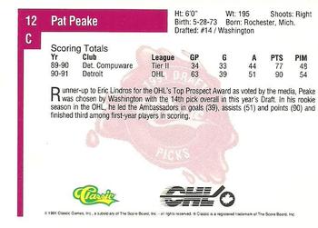 1991 Classic Four Sport #12 Pat Peake Back