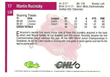 1991 Classic Four Sport #17 Martin Rucinsky Back