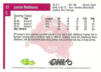 1991 Classic Four Sport #37 Jamie Matthews Back