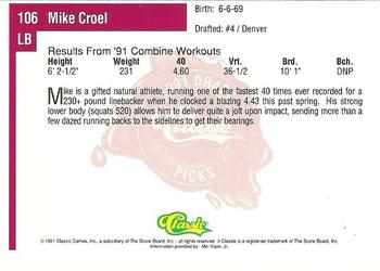 1991 Classic Four Sport #106 Mike Croel Back