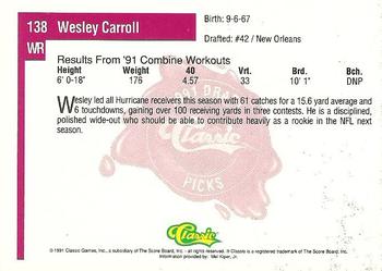 1991 Classic Four Sport #138 Wesley Carroll Back