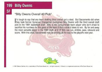 1991 Classic Four Sport #199 Billy Owens Back