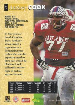 1995 Classic Five Sport #72 Anthony Cook Back