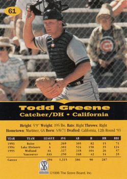 1996-97 Score Board All Sport PPF #61 Todd Greene Back