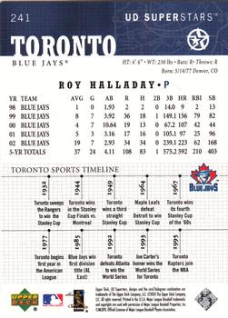 2002-03 UD SuperStars #241 Roy Halladay Back