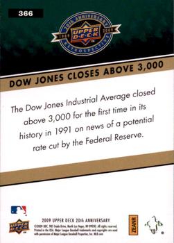 2009 Upper Deck 20th Anniversary #366 Dow Jones Closes Above 3000 Back