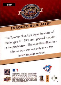 2009 Upper Deck 20th Anniversary #589 Toronto Blue Jays Back