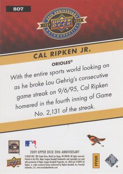 2009 Upper Deck 20th Anniversary #807 Cal Ripken Jr. Back
