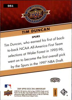 2009 Upper Deck 20th Anniversary #981 Tim Duncan Back