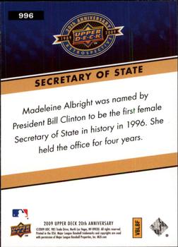 2009 Upper Deck 20th Anniversary #996 Madeleine Albright Back