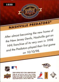 2009 Upper Deck 20th Anniversary #1232 Nashville Predators Back
