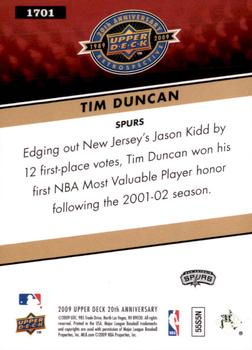 2009 Upper Deck 20th Anniversary #1701 Tim Duncan Back