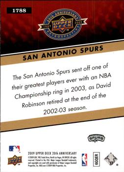 2009 Upper Deck 20th Anniversary #1788 San Antonio Spurs Back