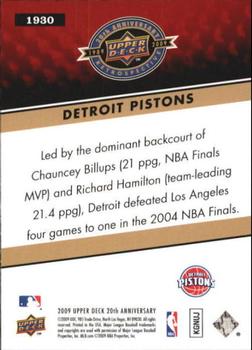 2009 Upper Deck 20th Anniversary #1930 Detroit Pistons Back