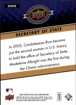 2009 Upper Deck 20th Anniversary #2008 Condeleeza Rice Back