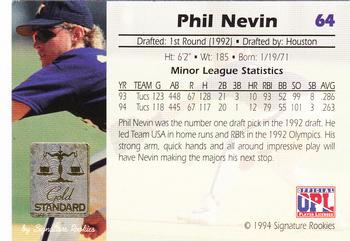1994 Signature Rookies Gold Standard #64 Phil Nevin Back