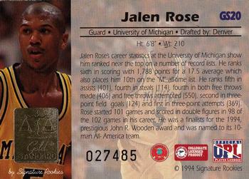 1994 Signature Rookies Gold Standard - Gold Signature #GS20 Jalen Rose Back