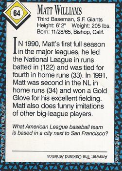 1992 Sports Illustrated for Kids #64 Matt Williams Back