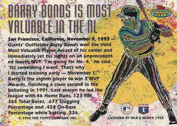1993 Stadium Club Members Only #NNO Barry Bonds Back