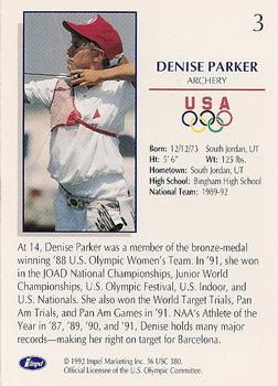 1992 Impel Olympicards: 1992 U.S. Olympic Hopefuls #3 Denise Parker Back