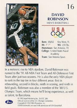 1992 Impel Olympicards: 1992 U.S. Olympic Hopefuls #16 David Robinson Back
