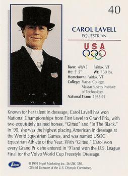 1992 Impel Olympicards: 1992 U.S. Olympic Hopefuls #40 Carol Lavell Back