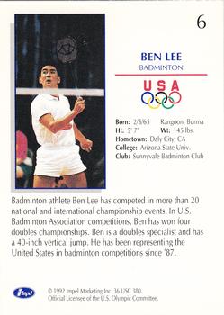 1992 Impel Olympicards: 1992 U.S. Olympic Hopefuls #6 Ben Lee Back