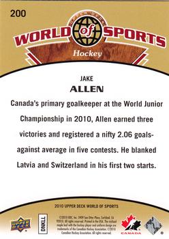 2010 Upper Deck World of Sports #200 Jake Allen Back