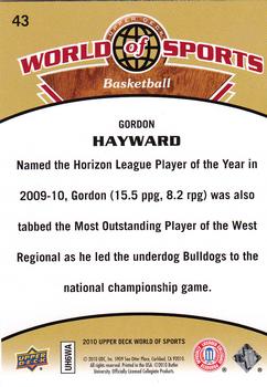 2010 Upper Deck World of Sports #43 Gordon Hayward Back