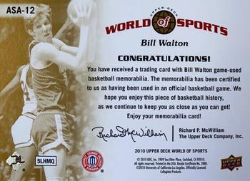 2010 Upper Deck World of Sports - All-Sport Apparel Memorabilia #ASA-12 Bill Walton Back